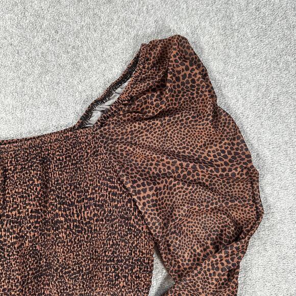 12 Thompson Animal Print Babydoll Blouse Women's Medium Brown Sheer Sleeve Smock - Picture 3 of 9